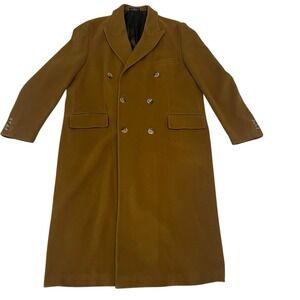 VTG Chaps Ralph Lauren Double Breasted 100% Lambs Wool Camel Peacoat 51.5" Long